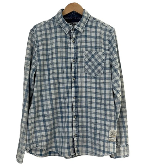 Buffalo David Bitton Shirt Large Blue Plaid Button Down Western Pearl Snaps - Picture 1 of 12